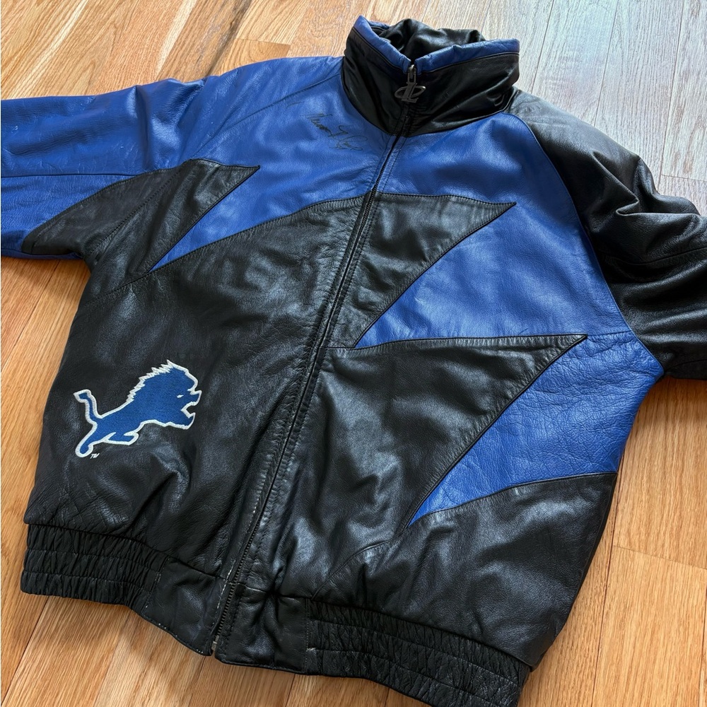 Detroit Lions Logo Athletic Sharktooth Vintage 90s Leather Jacket Moore Signed L - Picture 10 of 16
